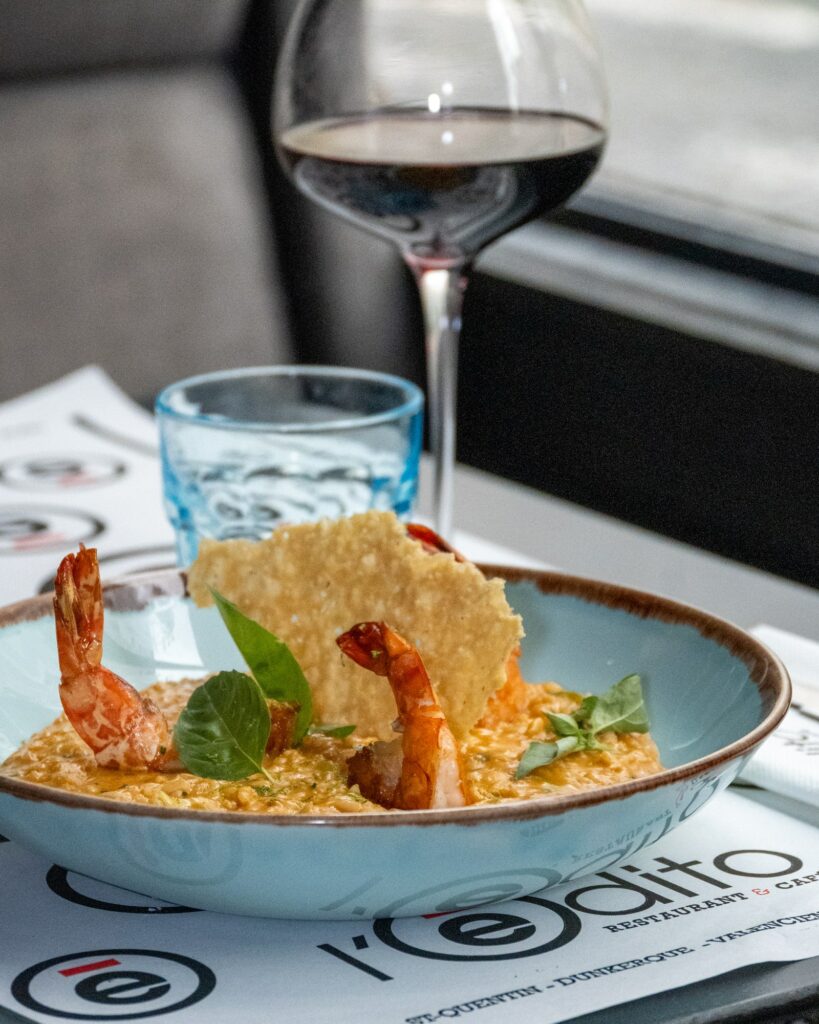 Risotto aux gambas et sa tuile de parmesan